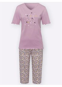 Schlafanzug, Damen, Gr. 48/50, lila (mauve, bedruckt), 100% Baumwolle, Homewear-Sets Schlafanzug