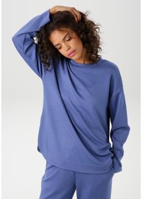 Sweatshirt Aniston CASUAL, Damen, Gr. 50, blau, Jersey, Obermaterial: 49% Modal, 46% Polyester, 5% Elasthan, unifarben, l&auml;ssig geschnitten Po-bedeckend, Rundhals, Sweatshirts Sweatshirt, in trendiger Farbpalette