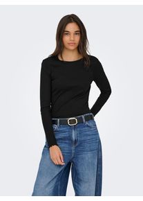Langarmshirt Only "ONLINA L/S O-NECK TOP JRS", Damen, Gr. XS, schwarz, Jersey, Obermaterial: 95% Baumwolle, 5% Elasthan, unifarben, regular fit, Rundhals, Shirts Langarmshirt