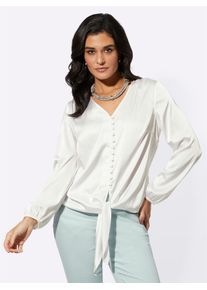 CR&Eacute;ATION L Langarmbluse CREATION L, Damen, Gr. 40, beige (ecru), 97% Polyester, 3% Elasthan, unifarben, V-Ausschnitt, Blusen Langarmbluse