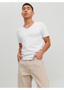 Jack & Jones T-Shirt JACK & JONES "SLIM- FIT BASIC TEE V-NECK", Herren, Gr. XS, wei&szlig;, Jersey, Obermaterial: 92% Baumwolle, 8% Elasthan, unifarben, schmal h&uuml;ftbedeckend, V-Ausschnitt, Shirts T-Shirt, mit V-Ausschnitt
