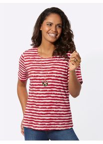 Kurzarmshirt Casual Looks "Ringelshirt", Damen, Gr. 54, rot (rot, ecru, geringelt), 95% Viskose, 5% Elasthan, gemustert, mehrfarbig, Rundhals, Shirts Kurzarmshirt