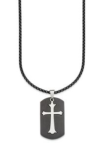 Kette mit Anh&auml;nger Bruno Banani "Schmuck Geschenk Halskette Kreuz Venezianerkette Silber Schwarz", schwarz (edelstahlfarben, schwarz), Halsketten, Herren, Edelstahl, L: 55 B: 3mm, Kette mit Anh&auml;nger, B:3mm