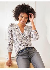 Shirtbluse Heine, Damen, Gr. 44, rosa (elfenbein, altrosa, bedruckt), 95% Viskose, 5% Elasthan, bedruckt, gemustert, Rundhals, Blusen Shirtbluse