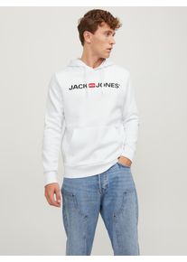 Jack & Jones Kapuzensweatshirt JACK & JONES "JJECORP Hoodie mit Logo und hohem Tragekomfort", Herren, Gr. XS, wei&szlig;, angeraute Sweatware, Obermaterial: 70% Baumwolle, 30% Polyester, bedruckt, normal normal, Rundhals, Rippb&uuml;ndchen, Sweatshirts Kapuzensweatshirt, bedruckt, casual, regular fit, Baumwollmischung, Rundhals