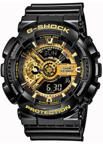 Chronograph Casio G-SHOCK, schwarz (schwarz, goldfarben), Armbanduhren, Herren, Chronograph, Quarzuhr,Armbanduhr,Herrenuhr,digital, bis 20 bar wasserd.Resinarmband