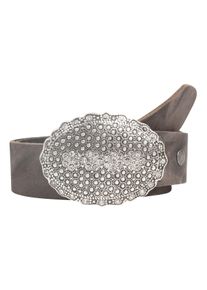 Lederg&uuml;rtel RETTUNGSRING G&Uuml;RTEL, Damen, Gr. 120, grau, Rindsleder, G&uuml;rtel Lederg&uuml;rtel, ziselierte Koppelschlie&szlig;e mit Glitzersteinen besetzt