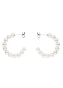 Paar Creolen Firetti "Schmuck Geschenk, Ohrschmuck Perle", bunt (silberfarben, wei&szlig;), Ohrringe, Damen, 4mm, Perlen Silber 925 (Sterlingsilber), Perlen, Silber 925 (Sterlingsilber), Paar Creolen, Made in Germany - mit S&uuml;&szlig;wasserzuchtperle