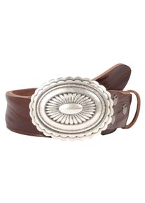 Lederg&uuml;rtel RETTUNGSRING G&Uuml;RTEL, Damen, Gr. 90, braun (dunkelbraun), Leder, unifarben, G&uuml;rtel Lederg&uuml;rtel, mit austauschbarer Schlie&szlig;e &raquo;Mandala Silber&laquo;