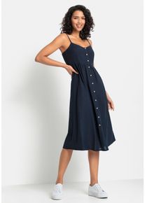 Sommerkleid Lascana, Damen, Gr. 46, N-Gr, blau (marine), Web, Obermaterial: 58% Viskose, 28% Baumwolle, 14% Leinen, unifarben, figurumspielend Midi, V-Ausschnitt, Kleider Sommerkleid, aus Leinenmix mit Baumwolle, Midikleid, Strandkleid, Topseller