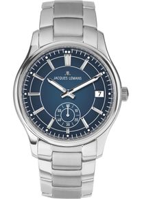 Quarzuhr Jacques Lemans "Derby", silber (silberfarben, blau), Armbanduhren, Damen, Quarzuhr, Armbanduhr, Herrenuhr, Edelstahlarmband, analog, Tag, kleine Sekunde