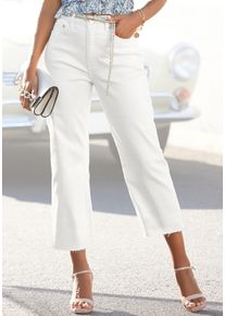 Weite Jeans Buffalo, Damen, Gr. 46, N-Gr, wei&szlig;, Denim/Jeans, Obermaterial: 98% Baumwolle, 2% Elasthan, unifarben, figurumspielend 7/8-L&auml;nge, Jeans Weite Jeans, mit leicht ausgefranstem Beinabschluss, Culotte Jeans in 7/8-L&auml;nge, Topseller