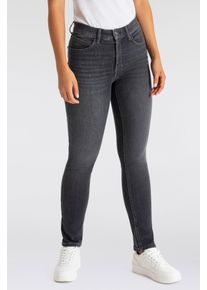 Gerade Jeans MAC "MELANIE dragon-fly", Damen, Gr. 46, L&auml;nge 32, grau (grau heavy used wash), Denim/Jeans, Obermaterial: 98% Baumwolle, 2% Elasthan, figurbetont kn&ouml;chellang, Jeans Gerade Jeans, Dekoratibe Nietendetails auf der hinteren Tasche