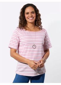 T-Shirt Casual Looks "Shirt-Set", Damen, Gr. 48, ros&eacute;, ros&eacute;, wei&szlig;, geringelt, 100% Baumwolle, gemustert, gestreift, unifarben, eckiger Ausschnitt, Shirts T-Shirt