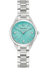 Quarzuhr Bulova, silber (silberfarben, hellblau), Armbanduhren, Damen, Quarzuhr, Armbanduhr, Damenuhr, Edelstahlarmband, analog