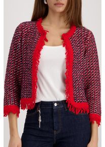 Strickjacke monari, Herren, Gr. 46, marine, Strick, Obermaterial: 62% Baumwolle, 23% Polyacryl, 15% Polyamid, unifarben, regular fit taillenbedeckt, Rundhals, eingesetzt B&uuml;ndchen, Strickjacken Strickjacke, Rundhalsausschnitt, verk&uuml;rzter Schnitt, Ripp-Saum mit Fransen