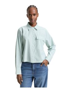 Langarmbluse Tom Tailor Denim, Damen, Gr. XL, soft gr&uuml;n wei&szlig; stripe, Web, Obermaterial: 100% Baumwolle, gestreift, l&auml;ssig geschnitten h&uuml;ftlang, Rundhals, 1-Knopf-Manschette, Blusen Langarmbluse, gestreift, kurze Form, mit Brusttasche