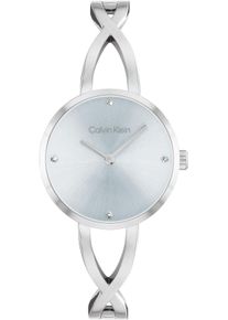 Quarzuhr Calvin Klein "Sculpted Embrace", blau (edelstahlfarben, blau), Armbanduhren, Damen, Quarzuhr, Armbanduhr, Damenuhr, Edelstahlarmband, analog, Glassteine