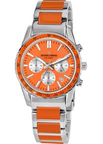 Chronograph Jacques Lemans "Liverpool", orange (silberfarben, orange), Armbanduhren, Damen, Chronograph, Quarzuhr, Armbanduhr, Herrenuhr, Damenuhr, bis 10 bar wasserdicht