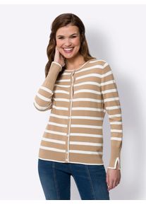 Cardigan Heine, Damen, Gr. 48, gelb (camel, ecru, gestreift), 70% Viskose, 30% Polyamid, gemustert, gestreift, Strickjacken Cardigan