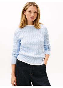 Rundhalspullover Tommy Hilfiger "CO CABLE MID GG C-NK LS SWT", Damen, Gr. XL (42), breezy blau, Strick, Obermaterial: 100% Baumwolle, unifarben, regular fit normal, Rundhals, Rippb&uuml;ndchen, Pullover Rundhalspullover, mit Zopfmuster