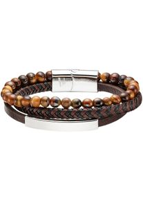Lederarmband Bruno Banani "Schmuck", braun (edelstahlfarben, braun, hellbraun, braun, hellbraun), Armb&auml;nder, Damen, 21cm, Edelstahl Leder, Edelstahl, Leder, Lederarmband, mit Tigerauge (synth.)