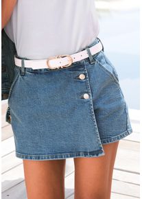 Hosenrock Buffalo, Damen, Gr. 46, blau (blau washed), Denim/Jeans, Obermaterial: 98% Baumwolle, 2% Elasthan, unifarben, figurbetont kurz, R&ouml;cke Hosenrock, Jeansshorts im Hosenrock-Stil, modisch, Topseller