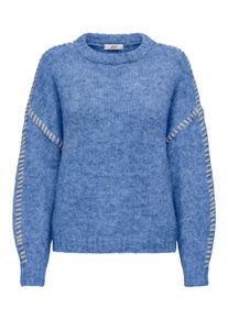 Jacqueline de Yong Rundhalspullover JDY "JDYZOEY LIFE L/S ON STITCH PULL KNT NOOS", Damen, Gr. L, ebb and flow detail:with birch stitch, Strick, Obermaterial: 70% Polyester, 21% Nylon, 8% Wolle, 1% Elasthan, unifarben mit Farbeinsatz, oversize h&uuml;ftlang, Rundhals, Strickb&uuml;ndchen, Pullover Rundhalspullover, mit dekorativen Ziern&auml;hten