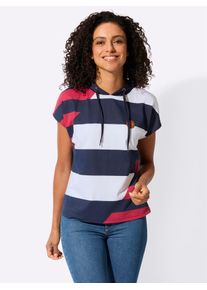 Kapuzenshirt Casual Looks "Kapuzen-Shirt", Damen, Gr. 52, marine, wei&szlig;, gemustert, 100% Baumwolle, gemustert, gestreift, mehrfarbig, Shirts Kapuzenshirt