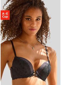 Push-up-BH Lascana, Damen, Gr. 85, Cup D, schwarz, Microtouch, Obermaterial: 60% Polyamid, 35% Polyester, 5% Elasthan, BHs Push-up-BH, mit sexy B&auml;nderoptik vorn, Dessous