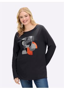 Langarmshirt sheego "Langarm-Shirt", Damen, Gr. 52/54, silber (schwarz, silberfarben, bedruckt), 50% Baumwolle, 50% Modal, bedruckt, gemustert, mehrfarbig, U-Boot-Ausschnitt, Shirts Langarmshirt