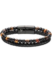 Lederarmband Bruno Banani "Schmuck", braun (braun, schwarz, braun, schwarz), Armb&auml;nder, Damen, 21cm, Edelstahl Leder, Edelstahl, Leder, Lederarmband, mit Tigerauge (synth.)