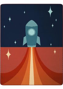 Babydecke Biederlack "Babydecke Little Rocket", orange (blau, orange), B:75cm L:100cm, Baumwolle, Polyacryl, Polyester, Wohndecken, Babydecke, 75 x 100, mit Zierstich