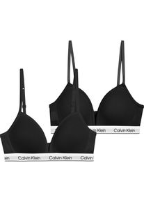 Triangel-BH "2PK TRIANGLE", M&auml;dchen, Gr. 152/158, N-Gr, schwarz, Jersey, Obermaterial: 95% Baumwolle, 5% Elasthan, Calvin Klein Underwear, k&ouml;rpernah, BHs Triangel-BH, mit Logobund