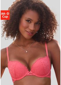 Push-up-BH Vivance, Damen, Gr. 70, Cup C, orange (koralle), Microtouch, Obermaterial: 60% Polyamid, 35% Polyester, 5% Elasthan, BHs Push-up-BH, rundherum mit floraler Spitze, Dessous