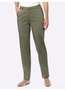 Chinohose Inspirationen, Damen, Gr. 24, Kurzgr&ouml;&szlig;en, gr&uuml;n (khaki), 98% Baumwolle, 2% Elasthan, unifarben, lang, Hosen Chinohose
