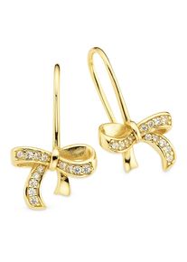 Paar Ohrhaken Firetti "Schlaufe/Schleife Silber gelbgoldfarben vergoldet", gelbgoldfarben, kristallwei&szlig;, kristallwei&szlig;, Ohrringe, Damen, Silber 925 (Sterlingsilber), Paar Ohrhaken, mit Zirkonia (synth.)