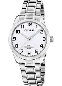 Quarzuhr Calypso Watches "Basic", silber (silberfarben, wei&szlig;), Armbanduhren, Herren, Quarzuhr, Armbanduhr, Herrenuhr, Edelstahlarmband, analog