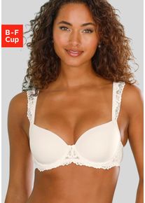 Schalen-BH Lascana "Flora", Damen, Gr. 70, Cup B, beige (champagner), Microtouch, Obermaterial: 88% Polyamid, 12% Elasthan, BHs Schalen-BH, mit wundersch&ouml;nen Spitzentr&auml;gern und edlem Glitzeraccessoire, Dessous