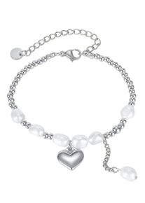 Edelstahlarmband Firetti "Schmuck Geschenk Herz & Perlen", silber (edelstahlfarben, wei&szlig;), Armb&auml;nder, Damen, 21cm, Edelstahl Perlen, Edelstahl, Perlen, Edelstahlarmband, mit S&uuml;&szlig;wasserzuchtperle