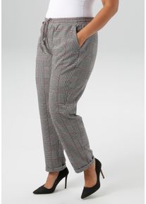 Schlupfhose ANISTON PLUS, Damen, Gr. 52, N-Gr, rot (beige, schwarz, bordeaux), Jersey, Obermaterial: 65% Polyester, 33% Viskose, 2% Elasthan, kariert, figurumspielend lang, Hosen Schlupfhose, in trendigen Karodessin