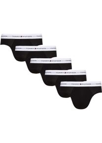 Slip "5P BRIEF", Herren, Gr. S (48), 5 Stk., schwarz (5x schwarz), Jersey, Obermaterial: 95% Baumwolle, 5% Elasthan, Tommy Hilfiger Underwear, kontrastfarbene Details, unifarben, k&ouml;rpernah, Unterhosen Slip, mit kontrastfarbenem Logobund