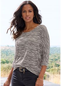 3/4-Arm-Shirt Lascana "mit modischem Zebra-Muster", Damen, Gr. 44/46, grau (taupe), Strick, Obermaterial: 50% Viskose (LENZING&trade; ECOVERO&trade;), 46% Polyester, 4% Elasthan, gemustert, bequem, Rundhals, Shirts 3/4-Arm-Shirt, aus weichem Viskose-Strick, Topseller