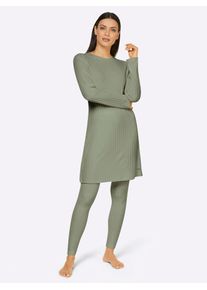 Langarmshirt feel good "Longshirt", Damen, Gr. 44/46, gr&uuml;n (lindgr&uuml;n), 64% Polyester, 32% Viskose, 4% Elasthan, unifarben, Shirts Langarmshirt