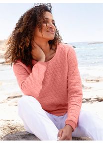 Langarmshirt Casual Looks "Jacquard-Shirt", Damen, Gr. 54, flamingo, 58% Polyester, 40% Baumwolle, 2% Elasthan, unifarben, Rundhals, Shirts Langarmshirt