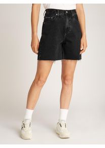Bermudas Calvin Klein Jeans "BERMUDA SHORT", Damen, Gr. 34, N-Gr, schwarz (denim schwarz), Denim/Jeans, Obermaterial: 100% Baumwolle, unifarben, bequem kurz, Hosen Bermudas, mit Fransensaum