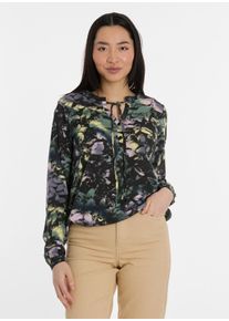 Langarmshirt Ragwear "ONELIA PRINT", Damen, Gr. XS, schwarz, Jersey, Obermaterial: 50% Baumwolle, 50% Modal, bedruckt, gemustert, normal, Rundhals, Shirts Langarmshirt