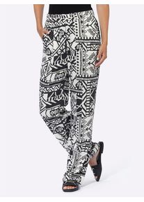 Schlupfhose Heine, Damen, Gr. 46, Normalgr&ouml;&szlig;en, schwarz (schwarz, champagner, bedruckt), 100% Modal, bedruckt, gemustert, mehrfarbig, lang, Hosen Schlupfhose