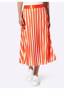 Plisseerock Heine, Damen, Gr. 46, orange, koralle, bedruckt, 100% Polyester, bedruckt, gemustert, gestreift, mehrfarbig, wadenlang, R&ouml;cke Plisseerock