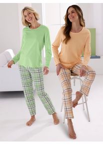 w&auml;schepur Schlafanzug W&Auml;SCHEPUR, Damen, Gr. 52/54, apricot, bedruckt, reseda, bedruckt, 100% Baumwolle, Homewear-Sets Schlafanzug